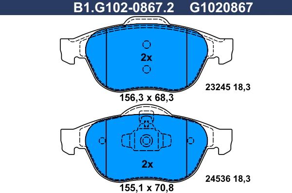 Galfer B1.G102-0867.2 - Тормозные колодки, дисковые, комплект www.autospares.lv