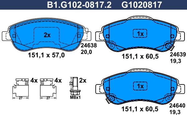 Galfer B1.G102-0817.2 - Тормозные колодки, дисковые, комплект www.autospares.lv