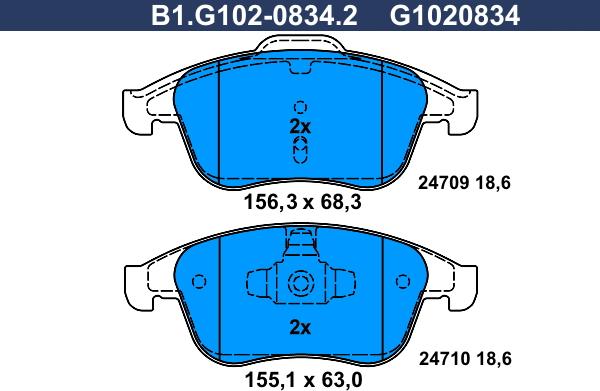 Galfer B1.G102-0834.2 - Bremžu uzliku kompl., Disku bremzes autospares.lv