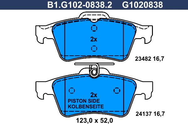 Galfer B1.G102-0838.2 - Bremžu uzliku kompl., Disku bremzes autospares.lv