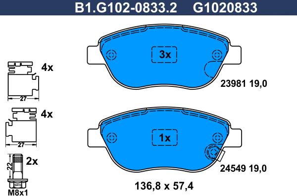 Galfer B1.G102-0833.2 - Bremžu uzliku kompl., Disku bremzes www.autospares.lv