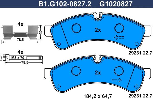 Galfer B1.G102-0827.2 - Bremžu uzliku kompl., Disku bremzes www.autospares.lv