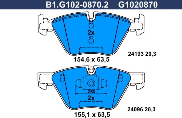 Galfer B1.G102-0870.2 - Bremžu uzliku kompl., Disku bremzes autospares.lv