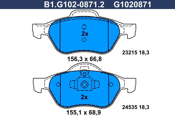 Galfer B1.G102-0871.2 - Тормозные колодки, дисковые, комплект www.autospares.lv