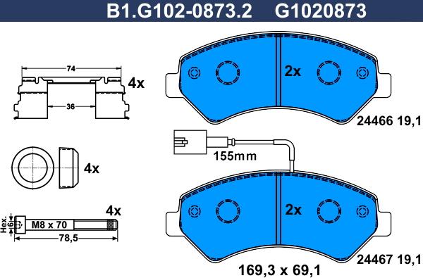 Galfer B1.G102-0873.2 - Bremžu uzliku kompl., Disku bremzes autospares.lv