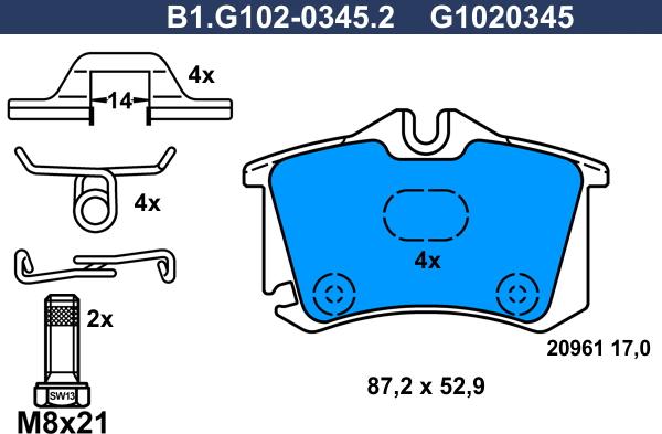 Galfer B1.G102-0345.2 - Тормозные колодки, дисковые, комплект www.autospares.lv