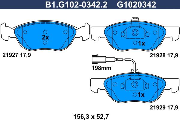 Galfer B1.G102-0342.2 - Bremžu uzliku kompl., Disku bremzes autospares.lv