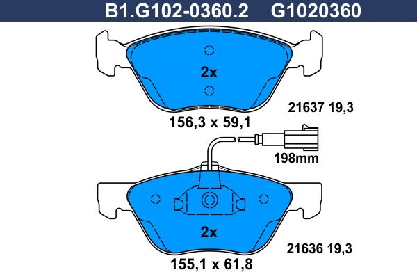 Galfer B1.G102-0360.2 - Brake Pad Set, disc brake www.autospares.lv