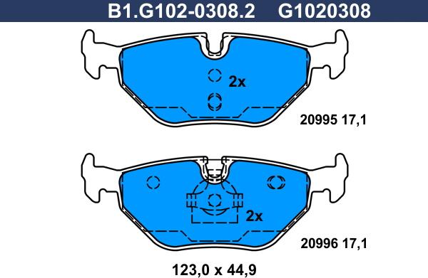 Galfer B1.G102-0308.2 - Тормозные колодки, дисковые, комплект www.autospares.lv