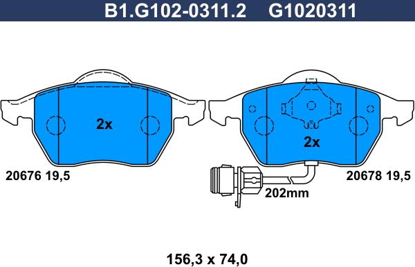 Galfer B1.G102-0311.2 - Bremžu uzliku kompl., Disku bremzes www.autospares.lv