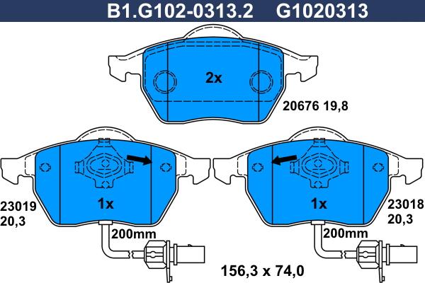 Galfer B1.G102-0313.2 - Тормозные колодки, дисковые, комплект www.autospares.lv