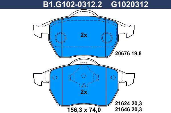 Galfer B1.G102-0312.2 - Тормозные колодки, дисковые, комплект www.autospares.lv