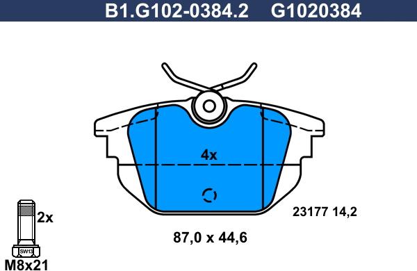 Galfer B1.G102-0384.2 - Brake Pad Set, disc brake www.autospares.lv