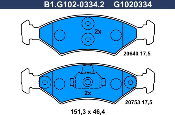 Galfer B1.G102-0334.2 - Тормозные колодки, дисковые, комплект www.autospares.lv