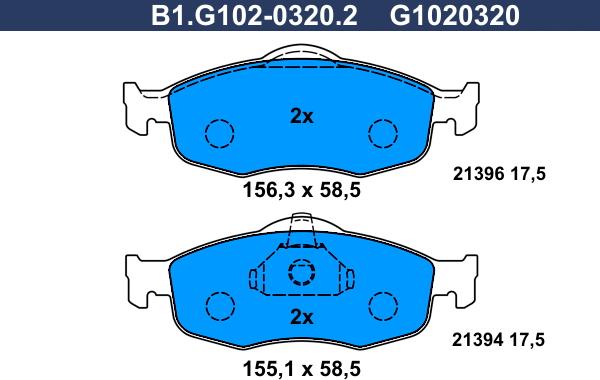 Galfer B1.G102-0320.2 - Bremžu uzliku kompl., Disku bremzes www.autospares.lv