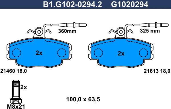 Galfer B1.G102-0294.2 - Тормозные колодки, дисковые, комплект www.autospares.lv