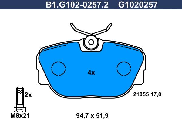 Galfer B1.G102-0257.2 - Bremžu uzliku kompl., Disku bremzes autospares.lv