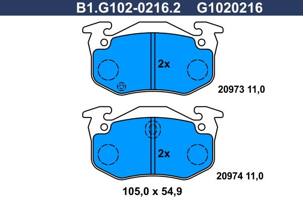 Galfer B1.G102-0216.2 - Тормозные колодки, дисковые, комплект www.autospares.lv