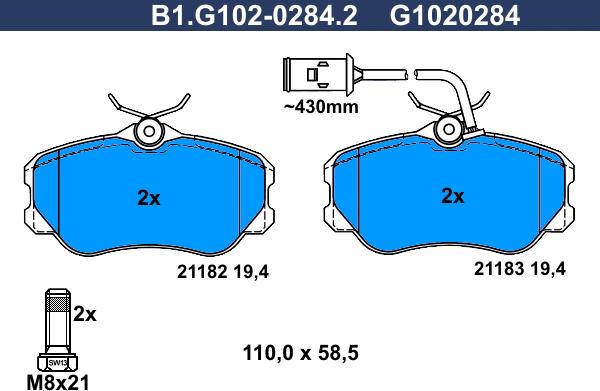 Galfer B1.G102-0284.2 - Тормозные колодки, дисковые, комплект www.autospares.lv