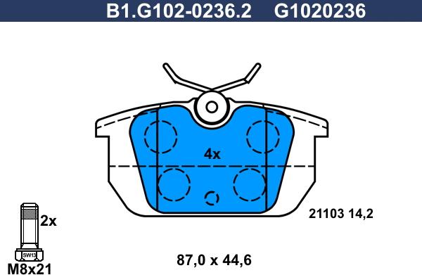 Galfer B1.G102-0236.2 - Тормозные колодки, дисковые, комплект www.autospares.lv