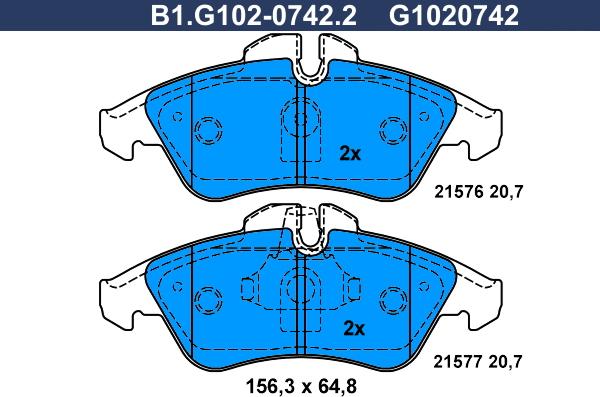 Galfer B1.G102-0742.2 - Тормозные колодки, дисковые, комплект www.autospares.lv