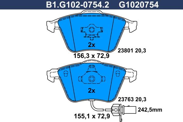 Galfer B1.G102-0754.2 - Bremžu uzliku kompl., Disku bremzes autospares.lv