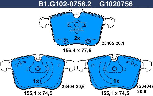 Galfer B1.G102-0756.2 - Bremžu uzliku kompl., Disku bremzes autospares.lv