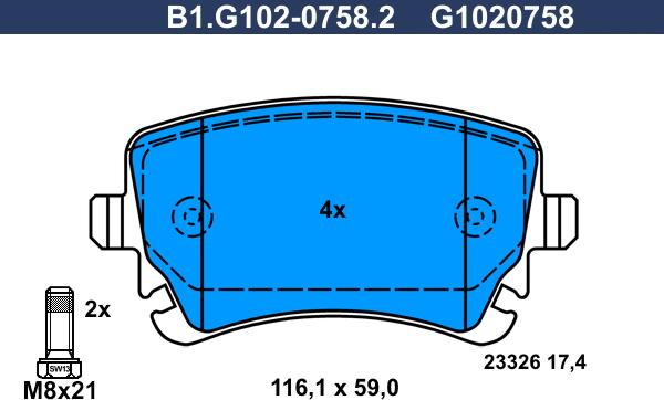 Galfer B1.G102-0758.2 - Тормозные колодки, дисковые, комплект www.autospares.lv