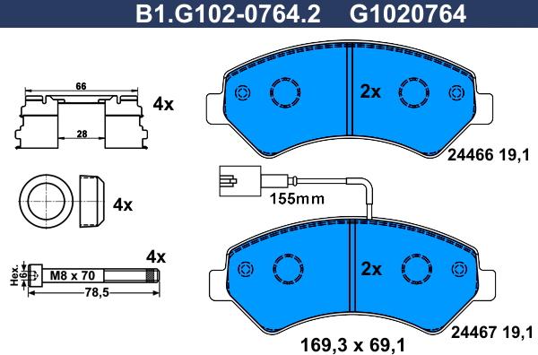 Galfer B1.G102-0764.2 - Bremžu uzliku kompl., Disku bremzes autospares.lv