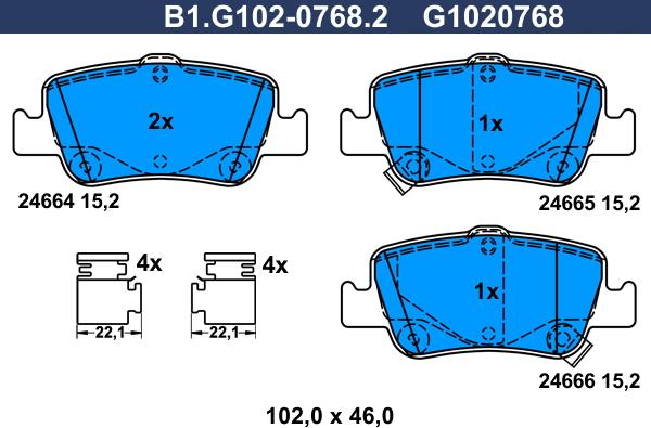 Galfer B1.G102-0768.2 - Bremžu uzliku kompl., Disku bremzes autospares.lv