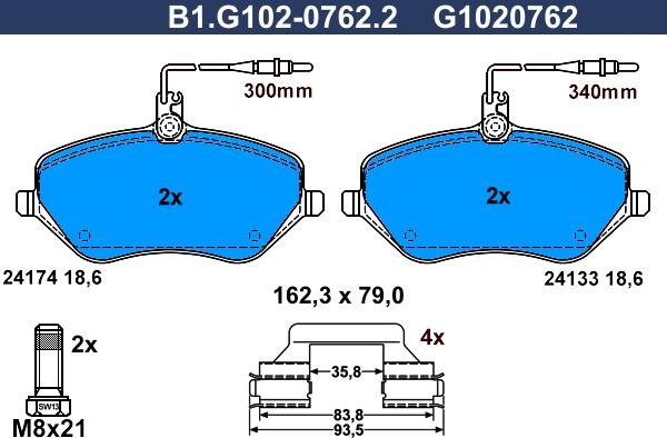 Galfer B1.G102-0762.2 - Bremžu uzliku kompl., Disku bremzes autospares.lv