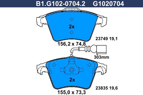 Galfer B1.G102-0704.2 - Bremžu uzliku kompl., Disku bremzes autospares.lv