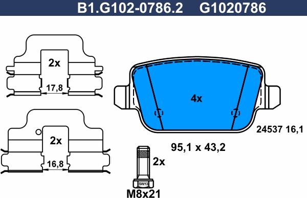 Galfer B1.G102-0786.2 - Bremžu uzliku kompl., Disku bremzes autospares.lv