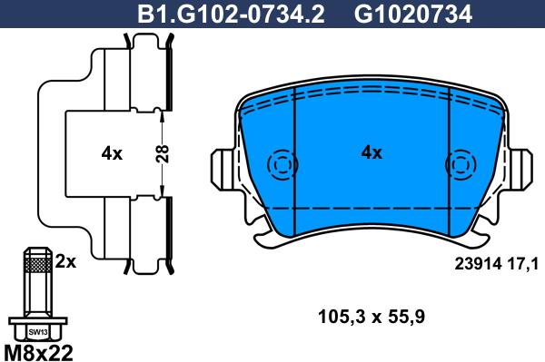 Galfer B1.G102-0734.2 - Тормозные колодки, дисковые, комплект www.autospares.lv