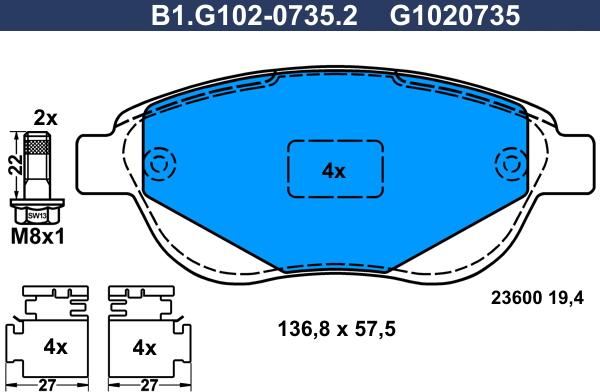 Galfer B1.G102-0735.2 - Тормозные колодки, дисковые, комплект www.autospares.lv