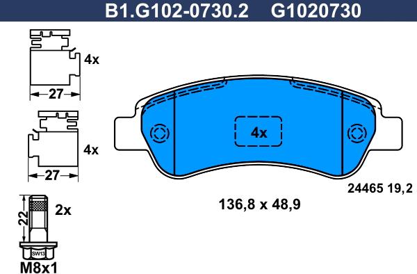 Galfer B1.G102-0730.2 - Тормозные колодки, дисковые, комплект www.autospares.lv