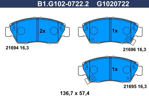 Galfer B1.G102-0722.2 - Bremžu uzliku kompl., Disku bremzes www.autospares.lv