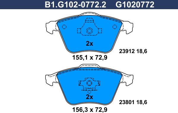 Galfer B1.G102-0772.2 - Bremžu uzliku kompl., Disku bremzes autospares.lv