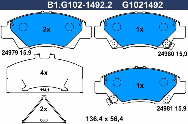 Galfer B1.G102-1492.2 - Bremžu uzliku kompl., Disku bremzes autospares.lv