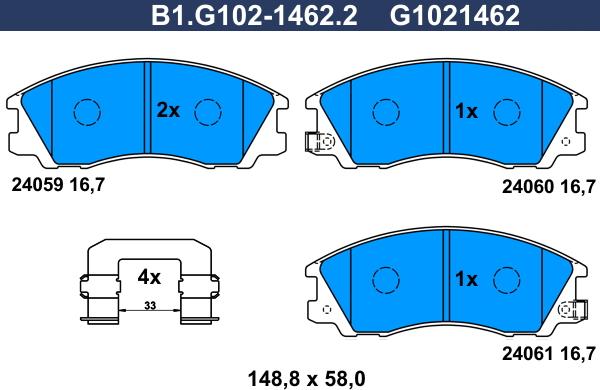 Galfer B1.G102-1462.2 - Bremžu uzliku kompl., Disku bremzes autospares.lv