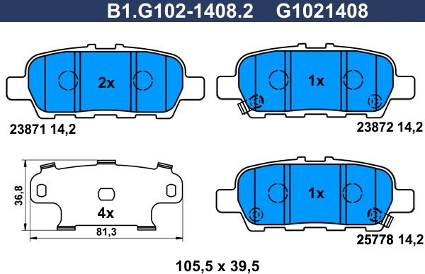 Galfer B1.G102-1408.2 - Bremžu uzliku kompl., Disku bremzes www.autospares.lv