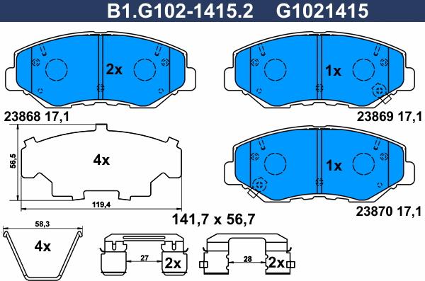 Galfer B1.G102-1415.2 - Bremžu uzliku kompl., Disku bremzes www.autospares.lv