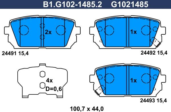 Galfer B1.G102-1485.2 - Bremžu uzliku kompl., Disku bremzes autospares.lv