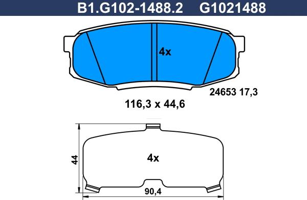 Galfer B1.G102-1488.2 - Тормозные колодки, дисковые, комплект www.autospares.lv