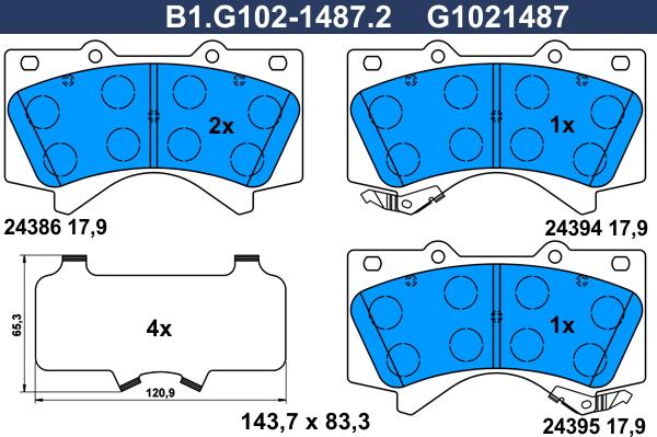 Galfer B1.G102-1487.2 - Brake Pad Set, disc brake www.autospares.lv