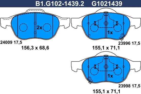 Galfer B1.G102-1439.2 - Bremžu uzliku kompl., Disku bremzes autospares.lv