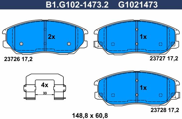 Galfer B1.G102-1473.2 - Тормозные колодки, дисковые, комплект www.autospares.lv