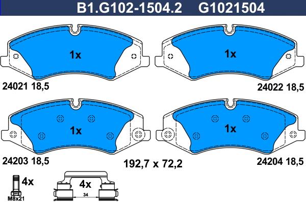 Galfer B1.G102-1504.2 - Brake Pad Set, disc brake www.autospares.lv