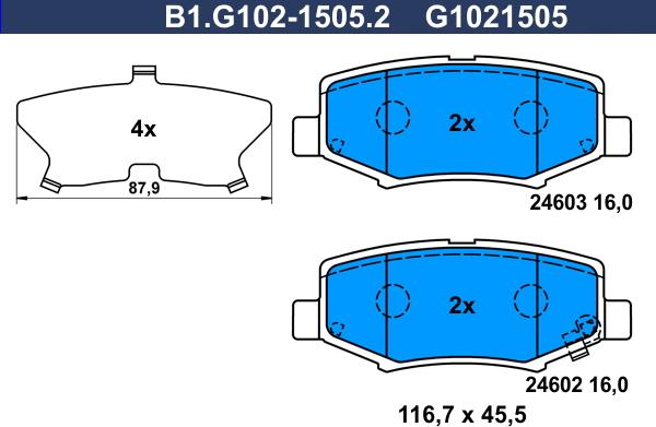 Galfer B1.G102-1505.2 - Bremžu uzliku kompl., Disku bremzes www.autospares.lv