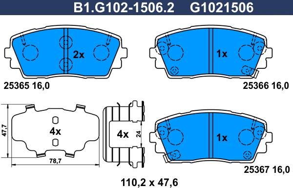 Galfer B1.G102-1506.2 - Bremžu uzliku kompl., Disku bremzes autospares.lv